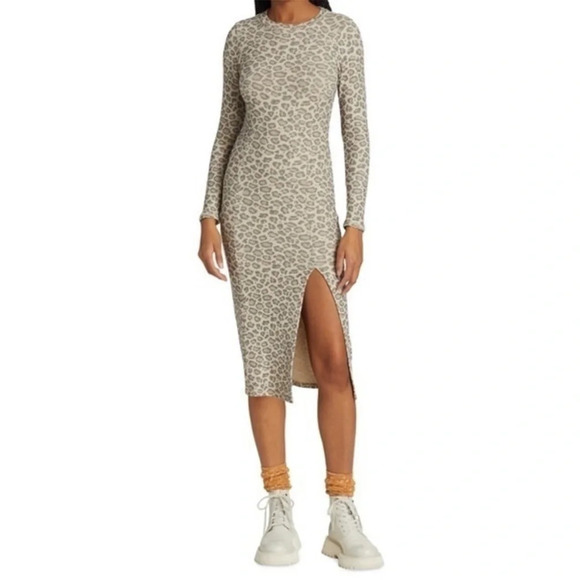 NSF Ganna Ribbed Midi Dress Muted Leopard Medium NWOT - Picture 1 of 11